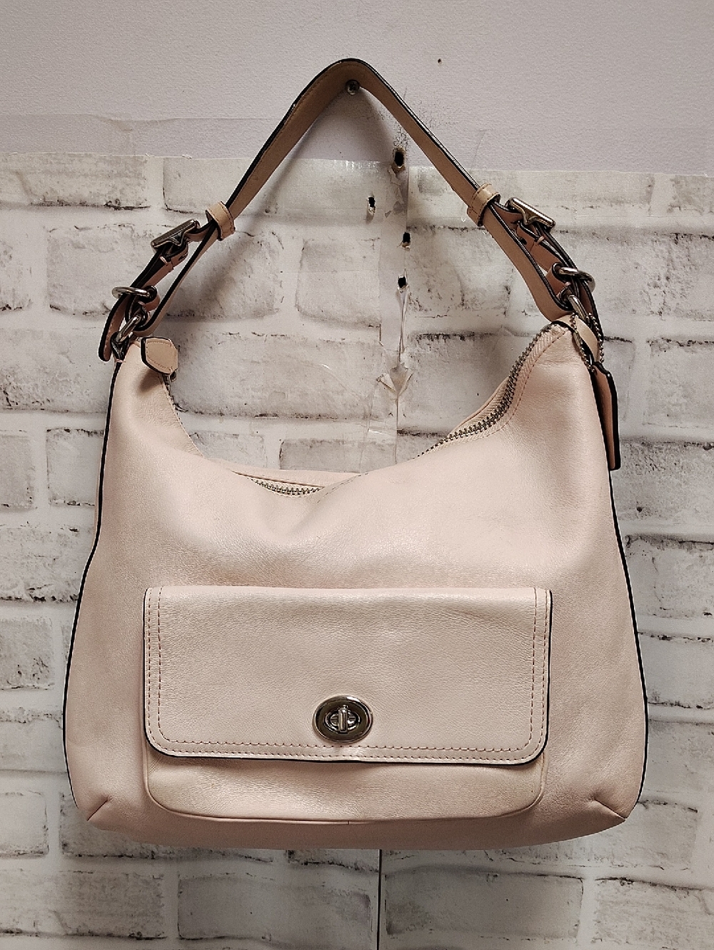 Coach Pale Pink Leather Shoulder Hobo with Turn-Lock Pocket
